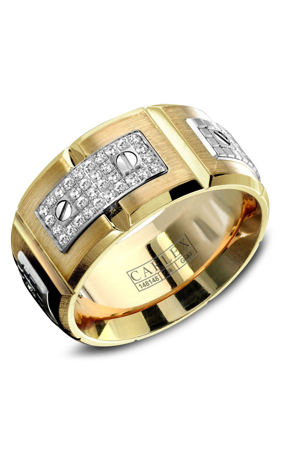 18K White Gold and 18K Yellow Gold Gents Round Wedding Band