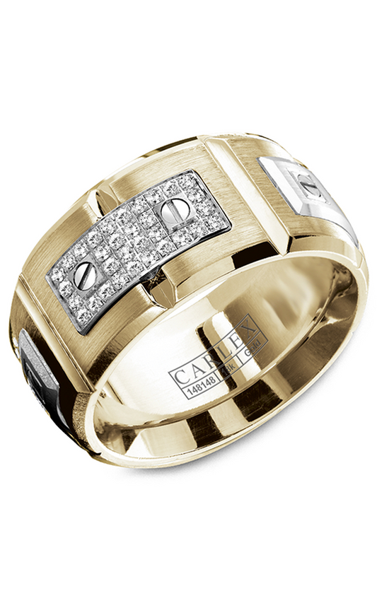 14K White Gold and 14K Yellow Gold Gents Round Wedding Band