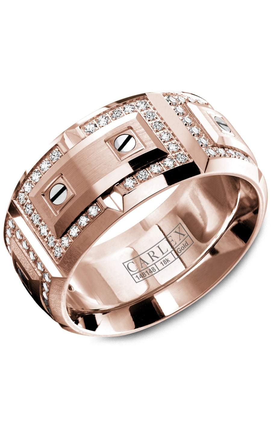 18K White Gold Gents Round Diamond Wedding Band