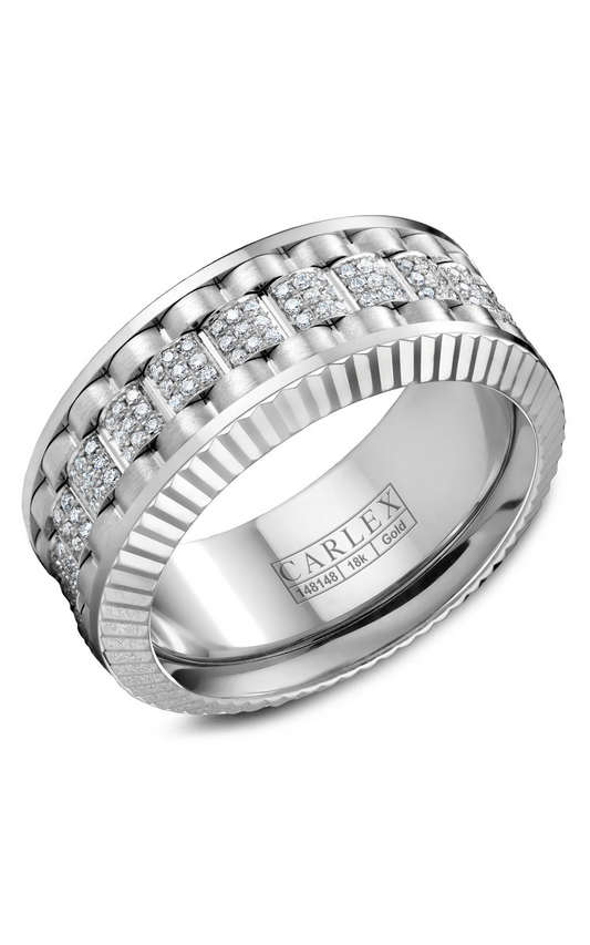 18K White Gold Gents Round Wedding Band