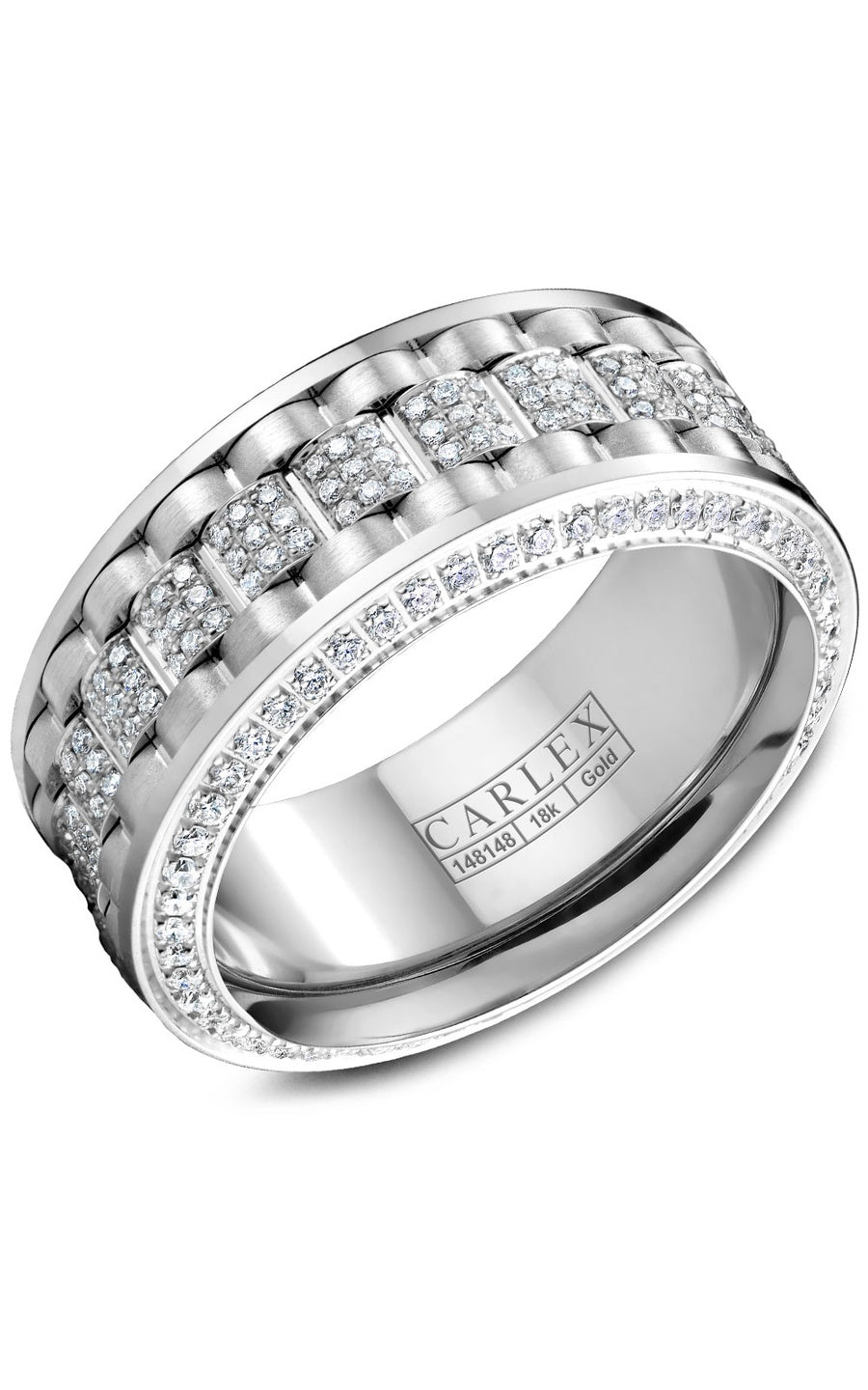 18K White Gold Gents Round Diamond Wedding Band