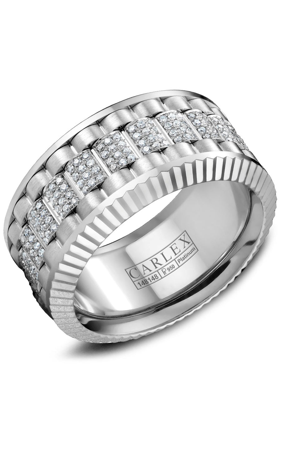 18K White Gold Gents Round Diamond Wedding Band