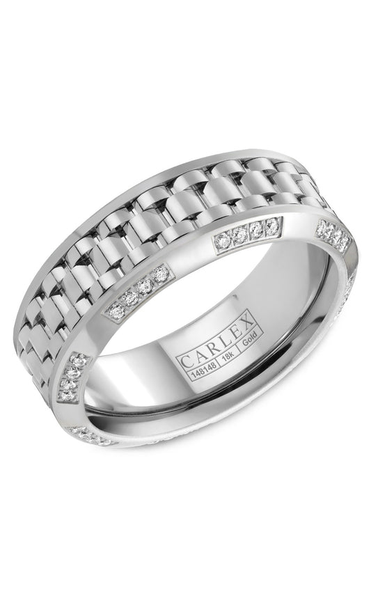 18K White Gold Gents Round Diamond Wedding Band