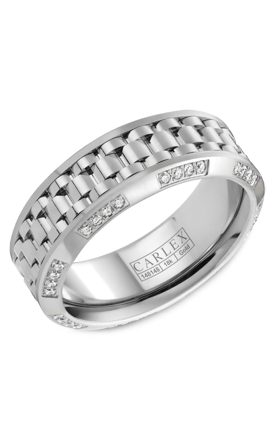 18K White Gold Gents Round Diamond Wedding Band
