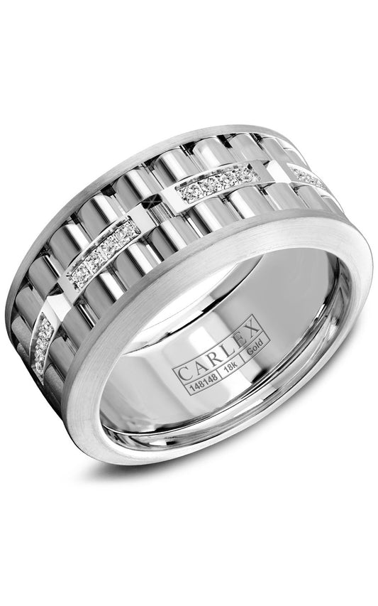 18K White Gold Gents Round Diamond Wedding Band