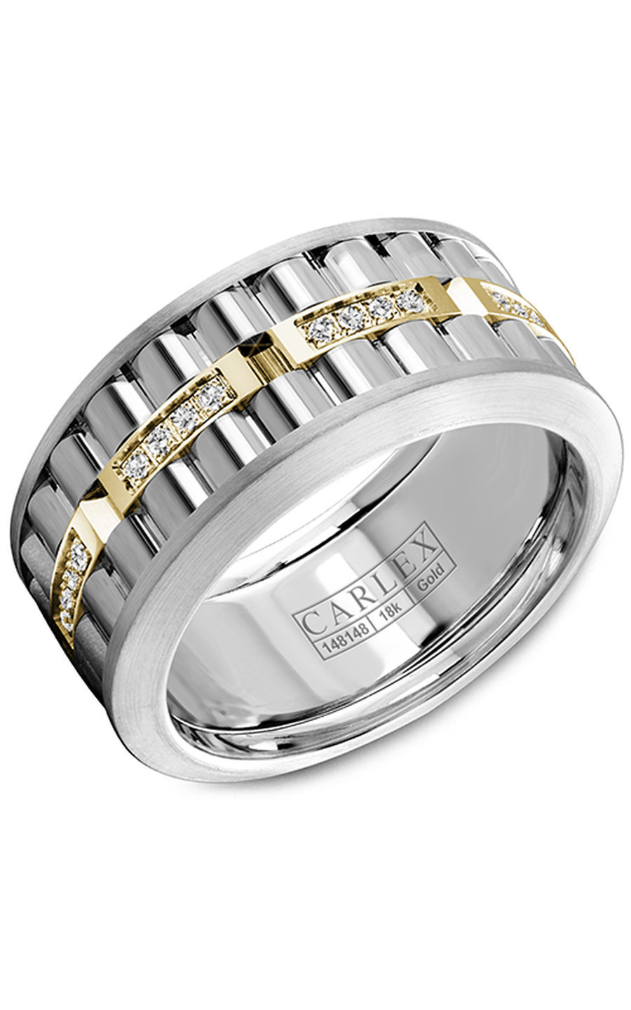 18K White Gold and 18K Yellow Gold Gents Round Wedding Band