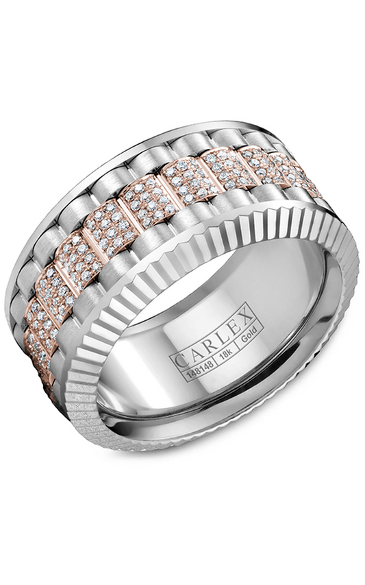 18K Rose Gold and 18K White Gold Gents Round Wedding Band