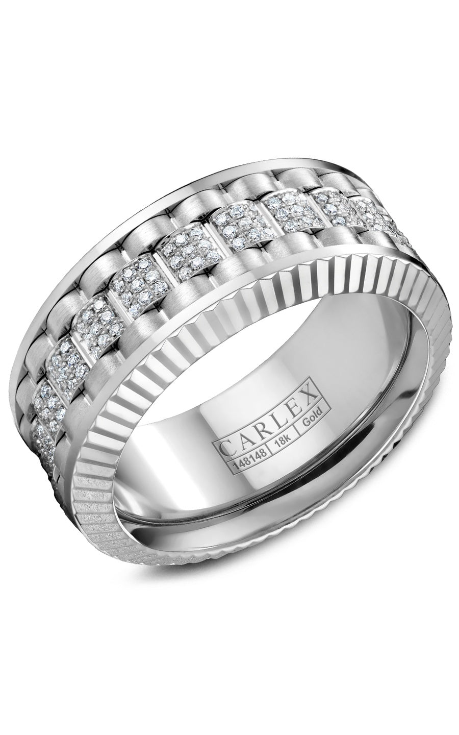 18K White Gold Gents Round Diamond Wedding Band
