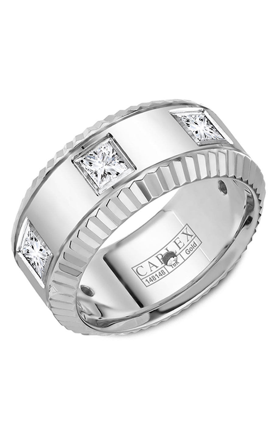 14K White Gold Gents Princess Wedding Band