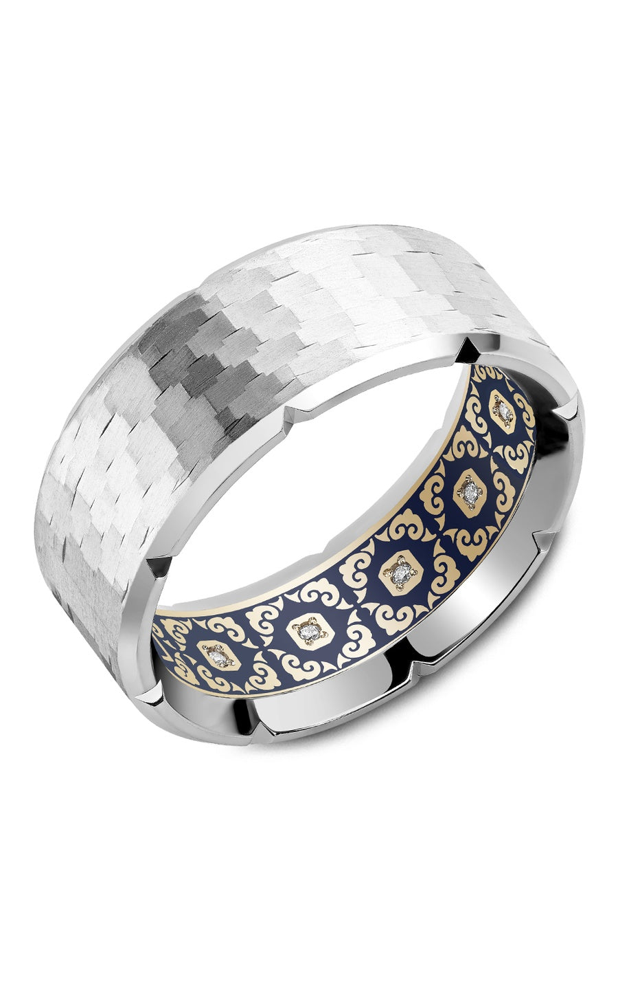 18K White Gold Gents Round Diamond Wedding Band