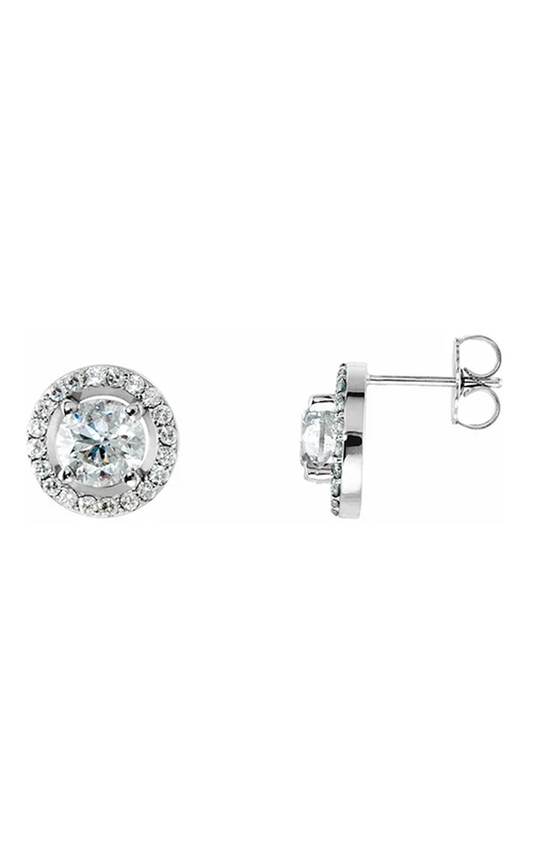 14K White Gold Diamond, Halo, and Stud Earring