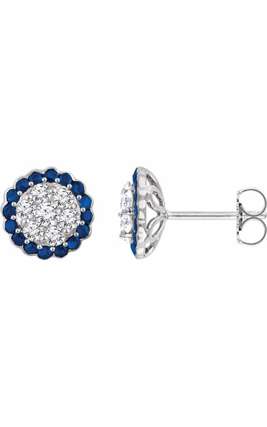 14K White Natural Blue Sapphire and 5/8 CTW Natural Diamond Earrings