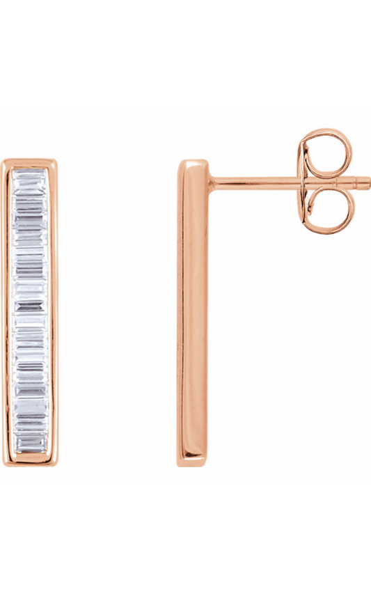 14K Rose 1/3 CTW Natural Diamond Baguette Bar Earrings