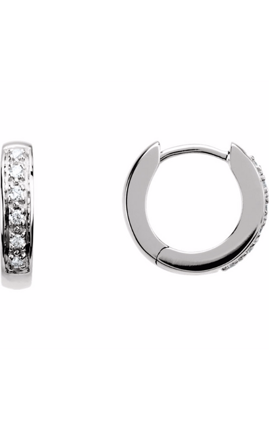 14K White 1/10 CTW Natural Diamond Hinged 12.4 mm Hoop Earring