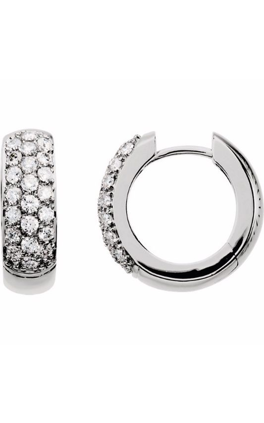 14K White 7/8 CTW Natural Diamond Hoop Earrings