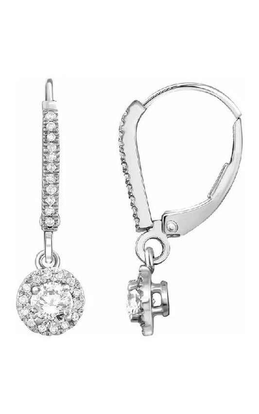 14K White 5/8 CTW Natural Diamond Halo-Style Lever Back Earrings