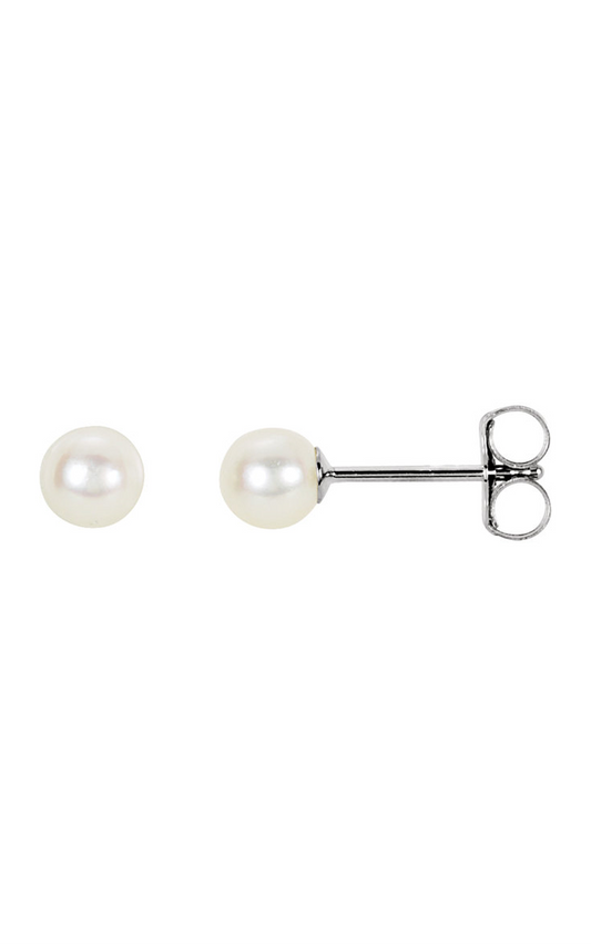 14K White 4 mm Cultured White Akoya Pearl Earrings