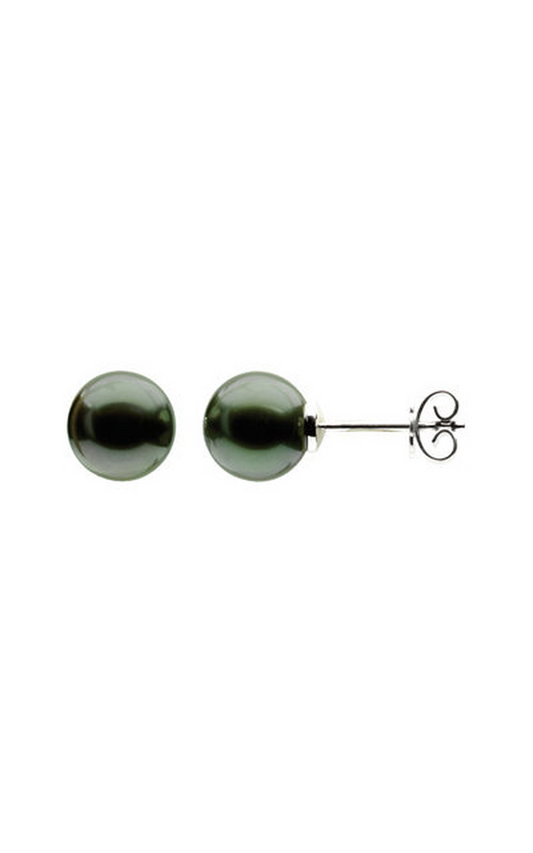14K Palladium White 10 mm Cultured Gray Tahitian Pearl Earrings