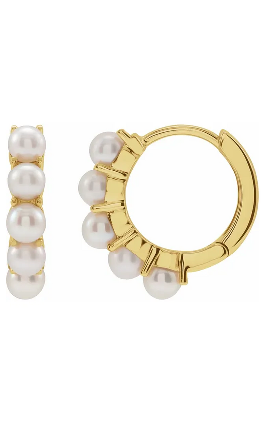 14K Yellow Cultured White Freshwater Pearl 14 mm Huggie Hoop Earrings