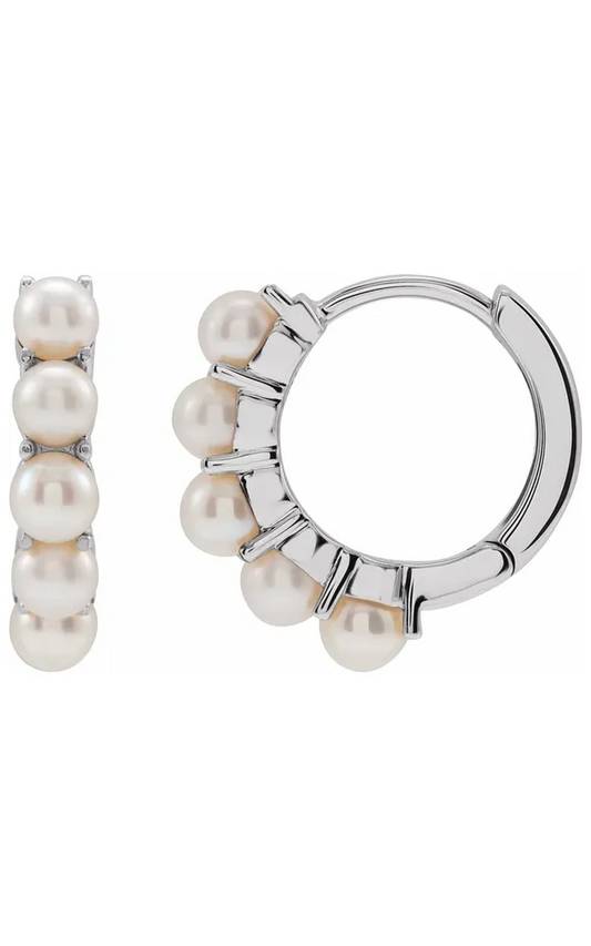 14K White Cultured White Freshwater Pearl 14 mm Huggie Hoop Earrings