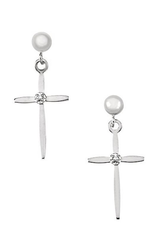 14K White Gold Religious and Symbolic Earrings