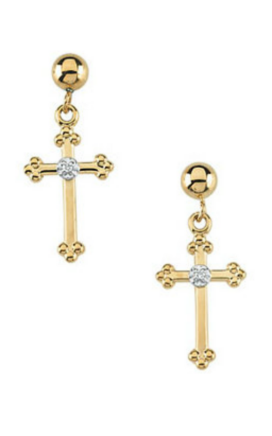 14K Yellow Gold Diamond and Drop Earring
