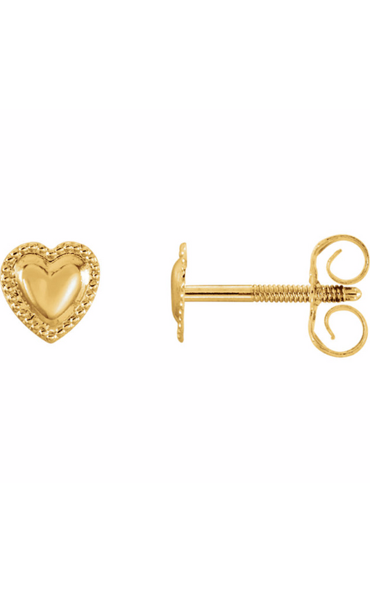14K Yellow Youth Heart Earrings