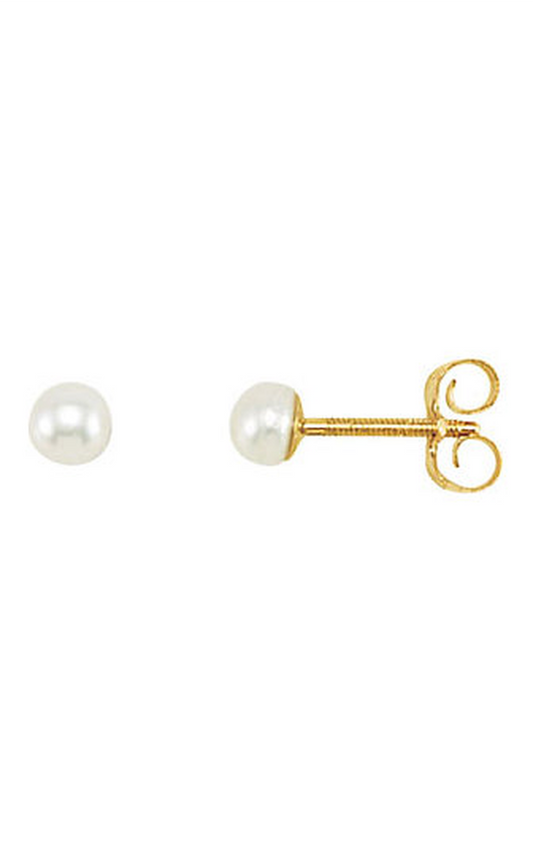 14K Yellow Cultured White Freshwater Pearl Earrings