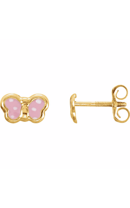 14K Yellow Gold Enamel and Stud Earring