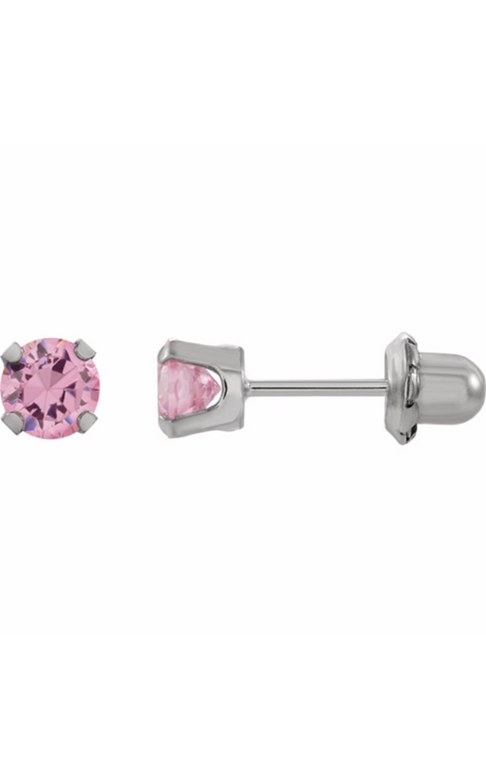 14K White Gold and Rhodium Plated Gemstone and Stud Earring