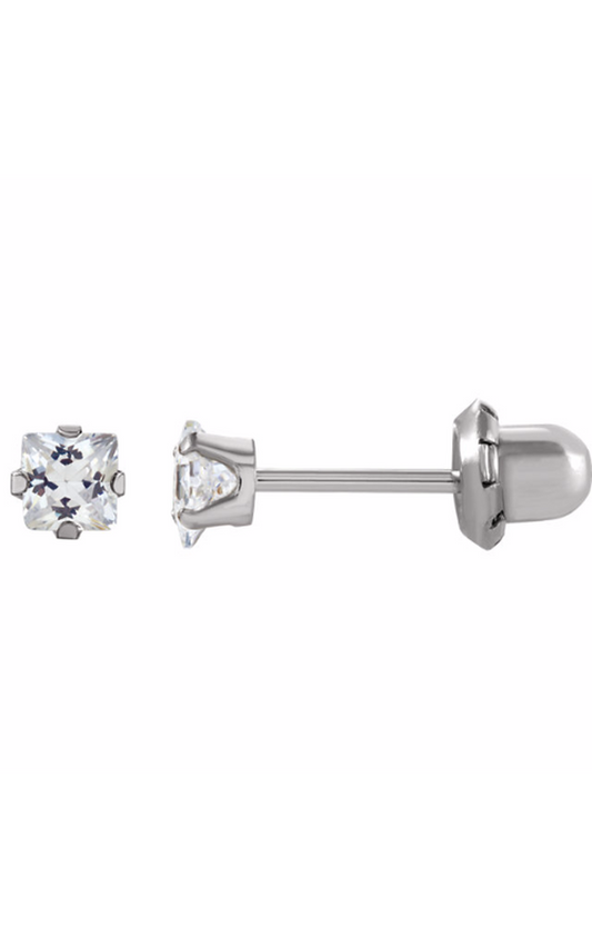 14K White Gold Gemstone and Stud Earring