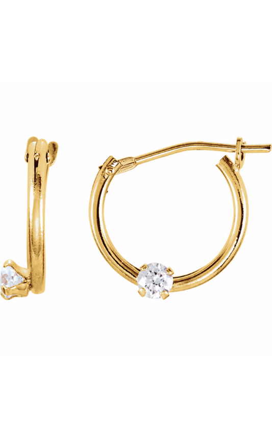 14K Yellow Gold Gemstone and Hoop Earring