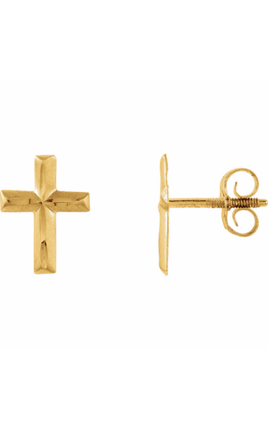 14K Yellow Youth Cross Earrings