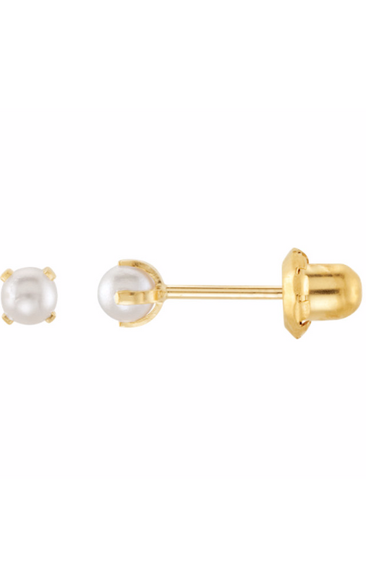 14K Yellow Imitation Cream Pearl Inverness Piercing Earrings