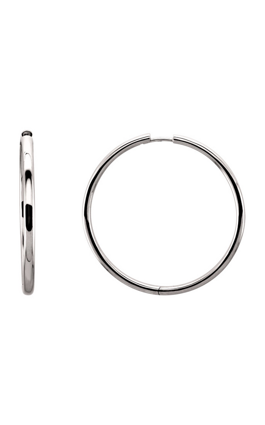 14K White Hinged 24 mm Hoop Earrings