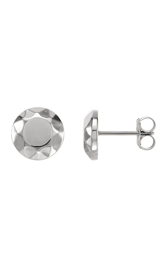 14K White Faceted Circle Stud Earrings
