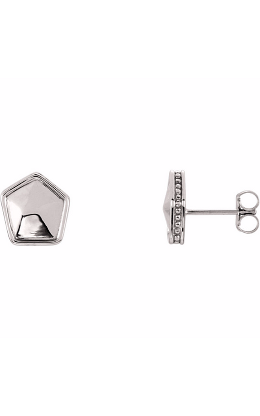 14K White Geometric Stud Earrings