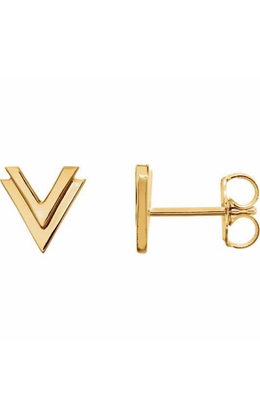14K Yellow 8 mm Double V Earrings