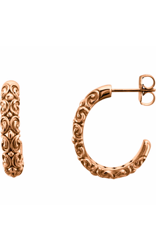 14K Rose 20 mm Sculptural J-Hoop Earrings