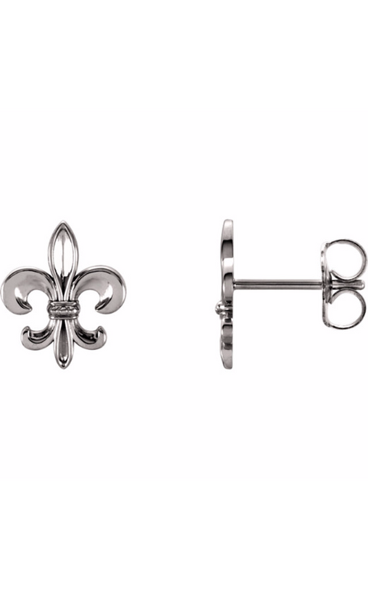 14K White Fleur-de-lis Earrings