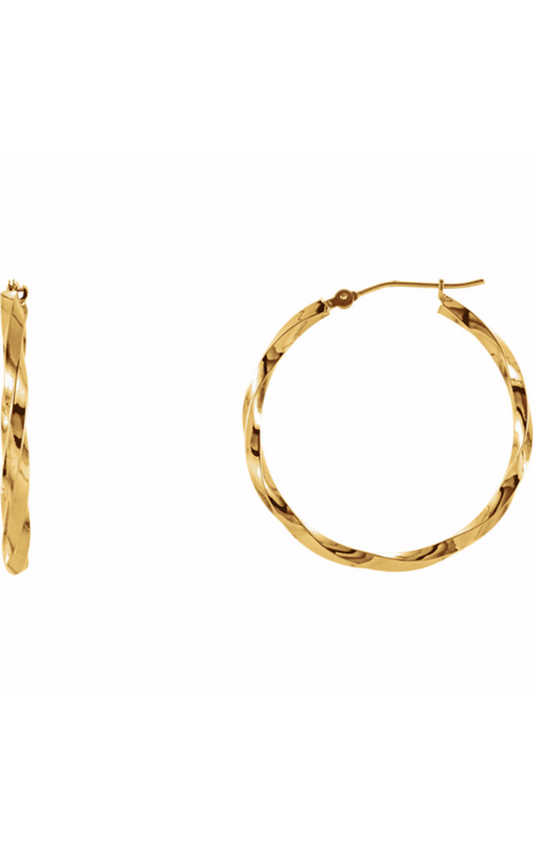 14K Yellow Twisted Tube 30 mm Hoop Earrings