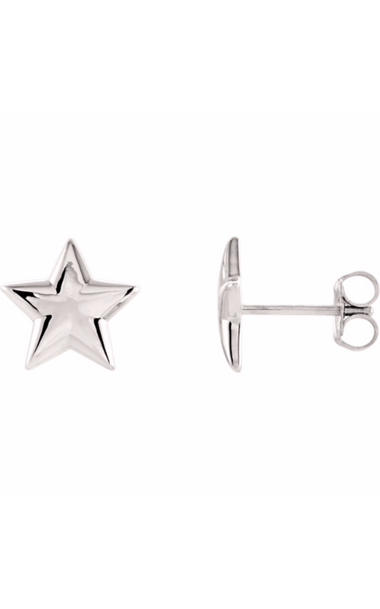 14K White Star Earrings