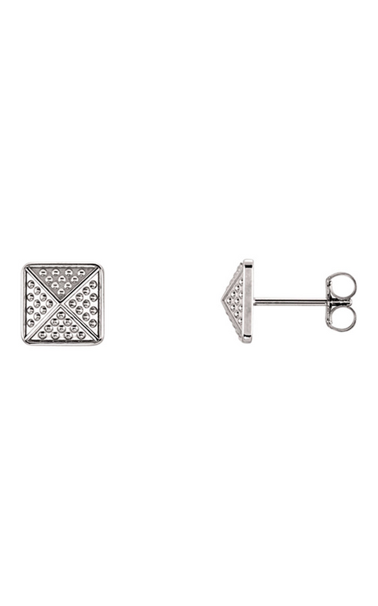 14K White Granulated Pyramid Stud Earrings