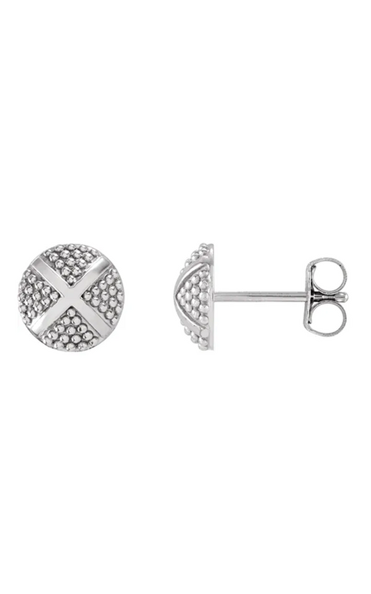 14K White Granulated X Stud Earrings