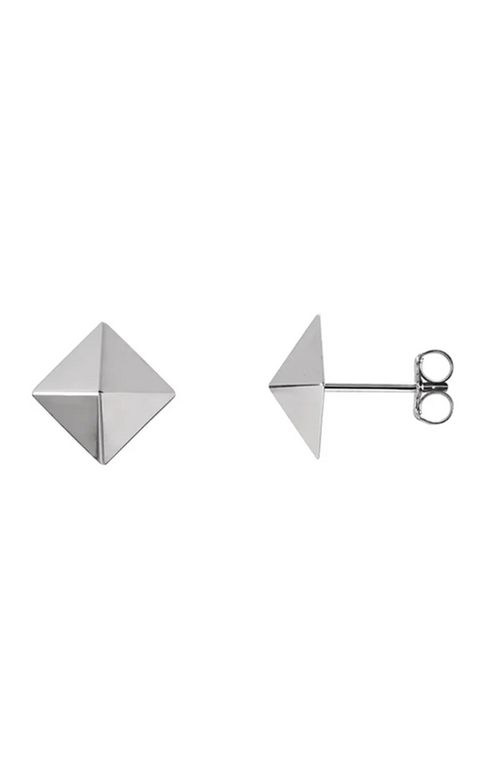14K White Pyramid Stud Earrings