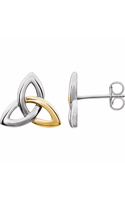 14K White/Yellow Celtic-Inspired Trinity Earrings
