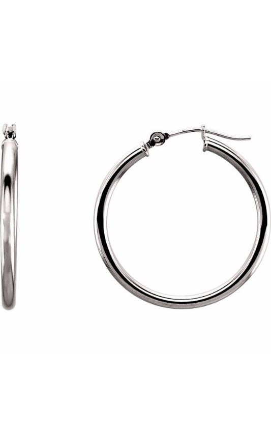14K White Tube 30 mm Hoop Earrings
