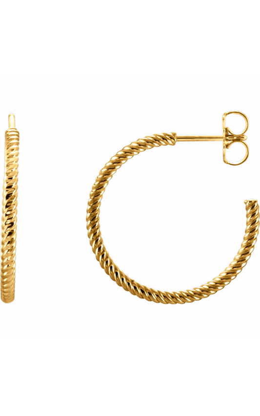 14K Yellow Rope 17 mm Hoop Earrings