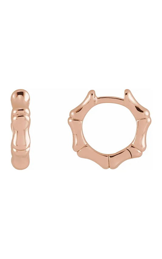 14K Rose Hinged Bamboo 12 mm Hoop Earrings