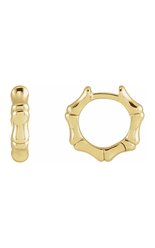 14K Yellow Hinged Bamboo 12 mm Hoop Earrings